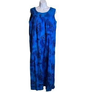 Vintage Women's Made In Hawaii Blue Tropical Floral Maxi Dress Est. Size L Aloha
